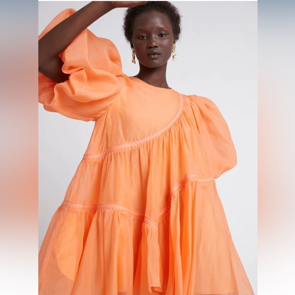 Brand new Riviera Asymmetric Braided Puff Sleeve Smock Dress - Picture 4 of 10